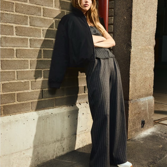 H&M Pants - H&M Charcoal Pinstripe Wide-Leg Pants